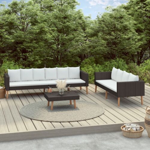 vidaXL 3-tlg. Garten-Lounge-Set mit Auflagen Poly Rattan Schwarz
