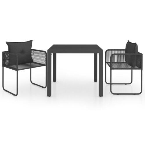 vidaXL 3-tlg. Garten-Essgruppe PVC Rattan Schwarz