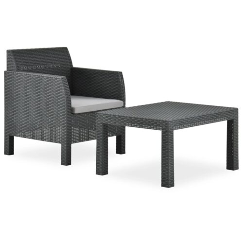 vidaXL 2-tlg. Garten-Lounge-Set mit Auflage PP Anthrazit