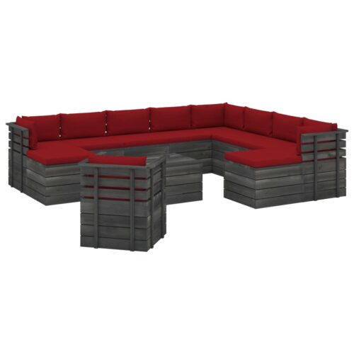 vidaXL 12-tlg. Garten-Sofagarnitur aus Paletten mit Kissen Kiefernholz