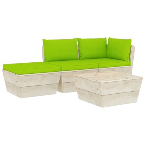 vidaXL 4-tlg. Garten-Sofagarnitur aus Paletten mit Kissen Fichtenholz