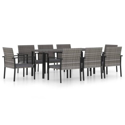 vidaXL 9-tlg. Garten-Essgruppe Poly Rattan Grau