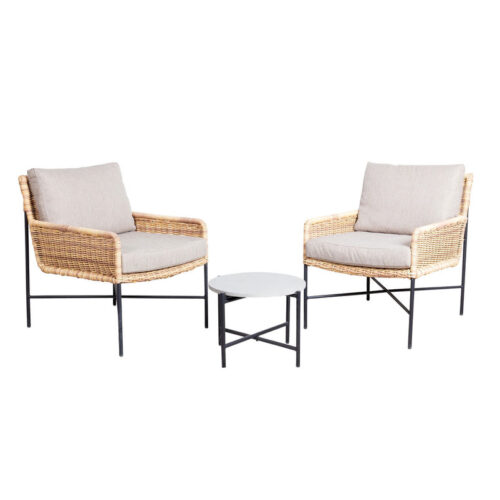 Lounge-Gruppe 'Estoril', 2 Sessel & Tisch, anthrazit-rattanbraun