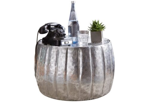 Wohnling Couchtisch »WL5.502«, 60x36x60 cm Aluminium Silber Beistelltisch orientalisch rund Flacher Sofatisch Metall Design Wohnzimmertisch modern Loungetisch Stubentisch klein