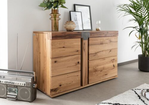 Massivmoebel24 Sideboard »NEW AMSTERDAM« (Sideboard im modernen Stil, inklusive Schubladen mit Softclose und 1 Tür, in natur lackiert 115x45x75 Wildeiche / Zerreiche montiert), Softclose-System für Türen und Schubladen, Einlegeböden 5-fach höhenverstellbar