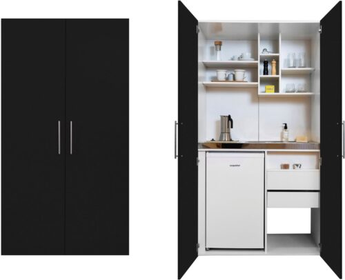 RESPEKTA Miniküche mit Glaskeramik-Kochfeld und Kühlschrank