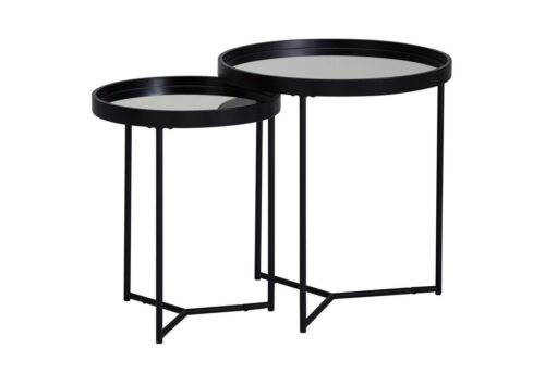 Wohnling Beistelltisch »WL6.006«, Design Rund Ø 50/36 cm - 2 teilig Schwarz mit Spiegel Glasplatte Wohnzimmertisch 2er Set Satztisch verspiegelt Couchtisch