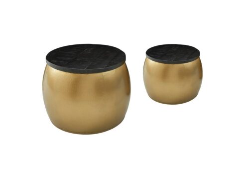 Wohnling Beistelltisch »Design Couchtisch 2er Set Mango Massivholz Satztisch Rund Gold Wohnzimmertisch Aluminium abnehmbarer Deckel Beistelltisch Modern Metall / Holz 2-teilig mit Stauraum«