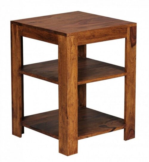 Wohnling Beistelltisch »Standregal MUMBAI Massiv-Holz Sheesham 60 cm Wohnzimmer-Regal mit 2 Ablagefächer Design Landhaus-Stil Beistelltisch«