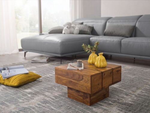 Wohnling Beistelltisch »Beistelltisch LUCCA Massivholz Sheesham Wohnzimmertisch 44 x 44 x 30 cm Couchtisch Massiv Landhaus Cube quadratisch«