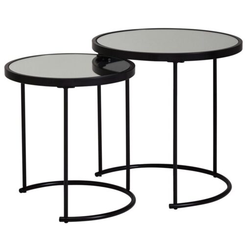Wohnling Beistelltisch »Design Beistelltisch Rund Ø 50/42 cm - 2 teilig Schwarz mit Spiegel Glas Wohnzimmertisch 2er Set Satztisch verspiegelt Couchtisch«