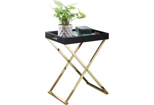 Wohnling Beistelltisch »Beistelltisch LATINA TV-Tray Klappbar 48 x 61 x 34 cm Schwarz/Gold Design Wohnzimmertisch mit Serviertablett Kaffeetisch Modern Tabletttisch Holz Ablagetisch mit Metallgestell«