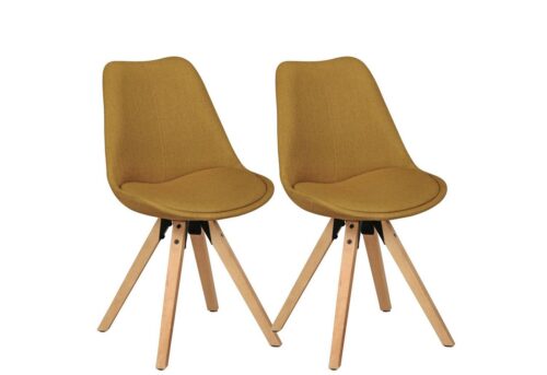 Wohnling 4-Fußstuhl »WL5.027«, 2er Set Retro Esszimmerstuhl LIMA Curry Polsterstuhl Stoff-Bezug Rückenlehne Design Küchen-Stuhl gepolstert
