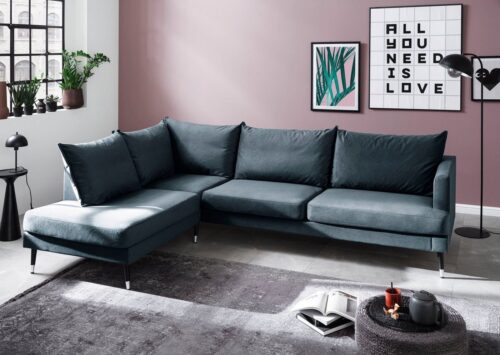 Trendfabrik Ecksofa »Justin«, Ottomane rechts oder links bestellbar, mit Fuß in Holz-Metallkombination, frei im Raum stellbar