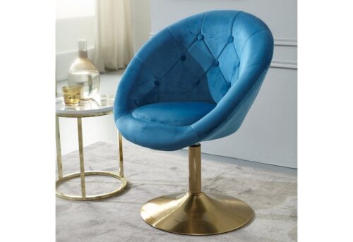 Wohnling Polsterstuhl »WL6.301«, Samt Blau / Gold Design Drehstuhl Clubsessel Polsterstuhl mit Rückenlehne Drehsessel Cocktailsessel Lounge Sessel mit Stoffbezug