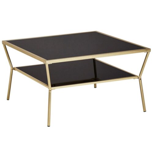Wohnling Beistelltisch »Design Couchtisch Glas Schwarz 70 x 70 cm 2 Ebenen Gold Metallgestell Wohnzimmertisch Beistelltisch Glastisch quadratisch«