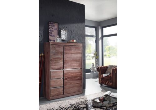 Massivmoebel24 Highboard »SYDNEY« (Modernes Highboard mit Schubladen und Türen für viel Stauraum, grau lackiert 102x40x147 Sheesham montiert)