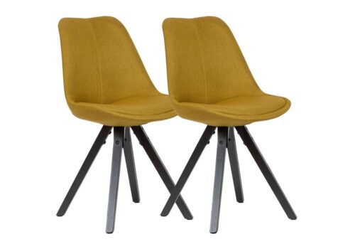 Wohnling Esszimmerstuhl »WL6.123«, 2er Set Esszimmerstuhl Curry mit schwarzen Beinen Stuhl Skandinavisch Polsterstuhl mit Stoff-Bezug Design Küchenstuhl gepolstert