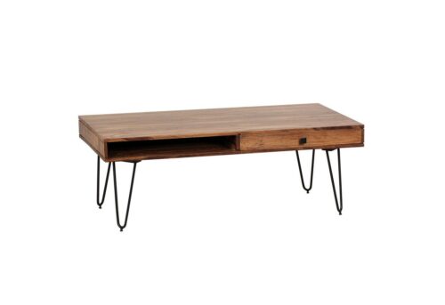 Wohnling Couchtisch »WL1.513«, BAGLI Massiv-Holz Sheesham 110 cm breit Wohnzimmer-Tisch Design Metallbeine Landhaus-Stil Beistelltisch