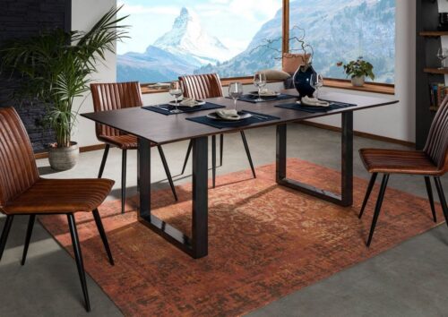 Massivmoebel24 Esstisch »SWISS EDGE« (Moderner Esstisch mit U-förmigen Eisenbeinen Platz für 8 Personen, braun lackiert 180x90x76 Akazie)