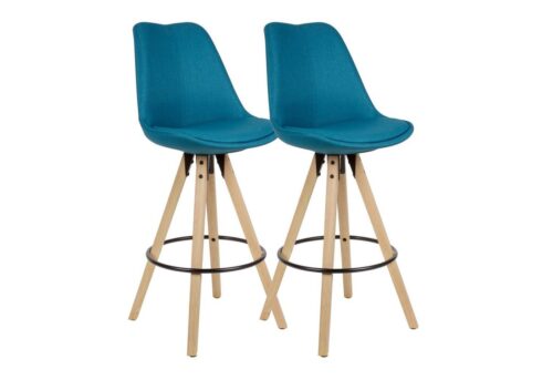 Wohnling Barhocker »WL6.031«, 2er Set Barhocker Petrol Stoff / Massivholz Design Barstuhl Skandinavisch 2 Stück Tresenhocker mit Lehne Sitzhöhe 77 cm
