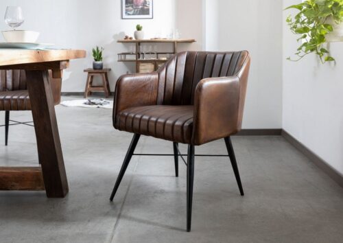 Massivmoebel24 Polsterstuhl »IRON LABEL«, hochwertiges Büffel-Leder, Echtleder