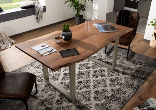 Massivmoebel24 Baumkantentisch »FREEFORM« (180x90x76 Akazie, Baumkantentisch Esstisch Küchentisch mit echter Baumkante Massiv), Echte Baumkante, Natürliche Risse und Unebenheiten