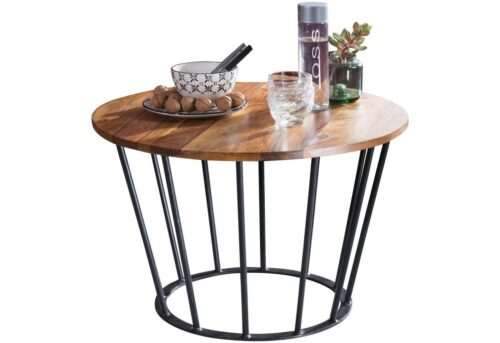Wohnling Couchtisch »WL5.681«, 62 x 40 x 62 cm Sheesham Holz Metall Wohnzimmertisch Industrial Style Echtholz Tischchen Wohnzimmer Holztisch Sofatisch Metallgestell Anstelltisch Dekotisch Rosenholz