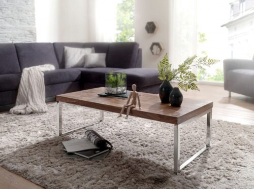 Wohnling Couchtisch »Couchtisch GUNA Massiv-Holz Sheesham 120cm breit Wohnzimmer-Tisch Design dunkel-braun Landhaus-Stil Beistelltisch«