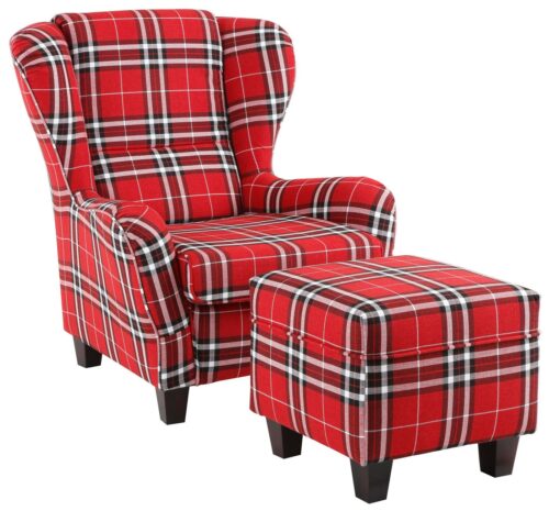 Home affaire Sessel »Oliver«, inklusive Hocker, Struktur fein, Karomuster