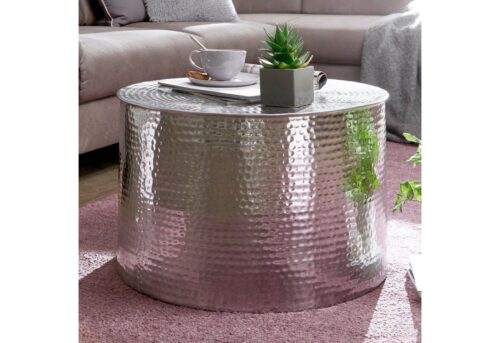 Wohnling Beistelltisch »Couchtisch 61 x 40,5 x 61 cm Aluminium Silbern Beistelltisch Orientalisch Rund Flacher Hammerschlag Sofatisch Metall Design Wohnzimmertisch Modern Loungetisch Indisch Stubentisch«