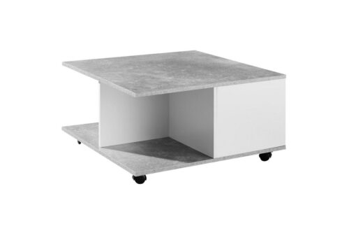 Wohnling Couchtisch »WL6.065«, Design 70x70 cm Zementgrau / Weiß Wohnzimmertisch mit 2 Schubladen Sofatisch mit Rollen  Tisch mit 2 Fächern