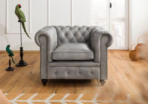 Massivmoebel24 Sessel »CHESTERFIELD« (Polstersessel, Fernsehsessel, Relaxsessel, 105x82x82 Echtleder montiert), hochwertiges Büffelleder, Chesterfield-Look
