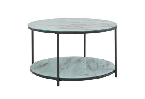 Wohnling Couchtisch »WL6.609«, 80x80x45 cm Glas Sofatisch Rund Marmor Optik Weiß / Schwarz Wohnzimmertisch mit Stauraum Kaffeetisch Metall Kleiner Tisch Beistelltisch Wohnzimmer Modern