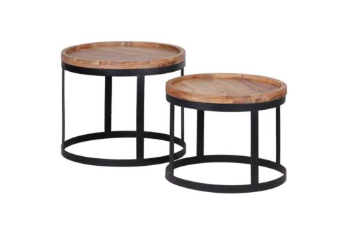 Wohnling Satztisch »WL1.551«, 2er Set Beistelltische AKOLA Massivholz Akazie Wohnzimmertisch Landhausstil Anstelltisch Metallgestell Naturholz