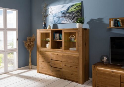 Massivmoebel24 Highboard »KENT« (163x40x142 Wildeiche montiert)