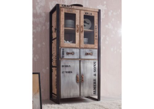 Massivmoebel24 Vitrine »FACTORY« (90x50x180 Mango montiert, Vitrine im Industrial-Stil bedruckt) Industrial-Stil, Industrie-Optik, Vintage, bedruckt