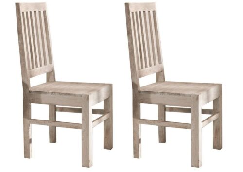 Massivmoebel24 Holzstuhl »NATURE WHITE« (Stilvoller Stuhl mit edlen Verstrebungen der Rückenlehne, im 2er Set, natur getüncht 45x45x45 Akazie montiert), Echtholz, modern