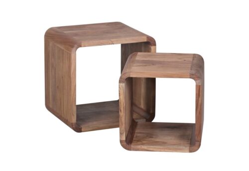 Wohnling Satztisch »WL1.540«, 2er Set BOHA Massivholz Design Couchtisch Akazie 2 Tische Würfelregal-Set Braun Wohnzimmertisch Massiv Beistelltische Holz Landhaus Stil Holztisch Wohnzimmer