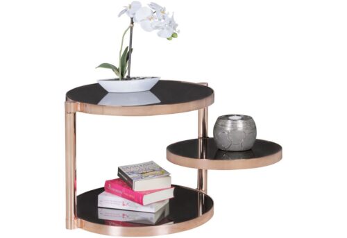 Wohnling Couchtisch »WL5.243«, Design Metall Glas ø 45 cm Schwarz / Kupfer Wohnzimmertisch 3 Ebenen Sofatisch modern Glastisch Beistelltisch rund