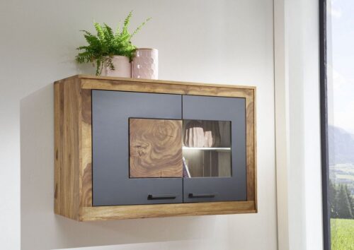 Massivmoebel24 Vitrine »TURIN« (100x40x69 Sheesham montiert) Glaseinlegeboden, freischwebende Vitrine