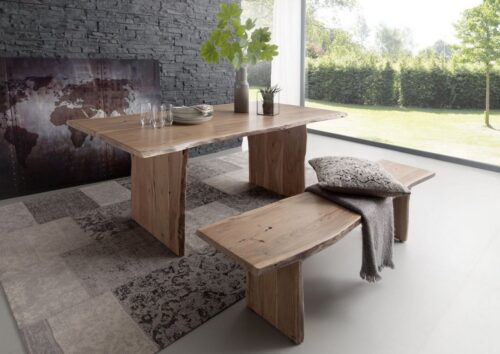 Massivmoebel24 Baumkantentisch »PURE ACACIA« (Moderner Esstisch für 8 Personen aus echter Baumkante, Unikat in natur lackiert 180x100x76 Akazie), Echte Baumkante, Natürliche Risse und Unebenheiten