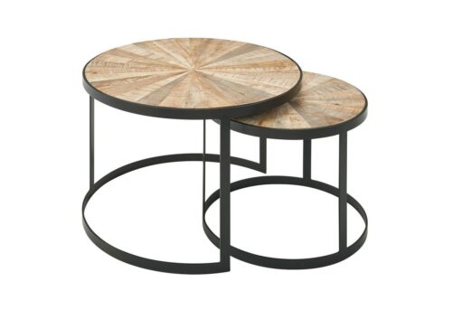 Wohnling Satztisch »WL6.346«, 2er Set Mango Satztisch Rund Couchtisch mit Metallbeine Braun Tischset 2-teilig Satztisch Holz Metall Schwarz