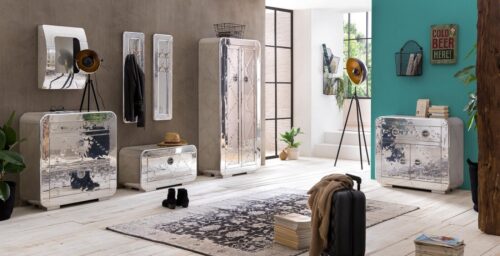 SIT Wohnzimmer-Set »Schrank Mangoholz + MDF mit Alu beschlagen, mit«, Mangoholz + MDF mit Alu beschlagen, mit Zierschrauben