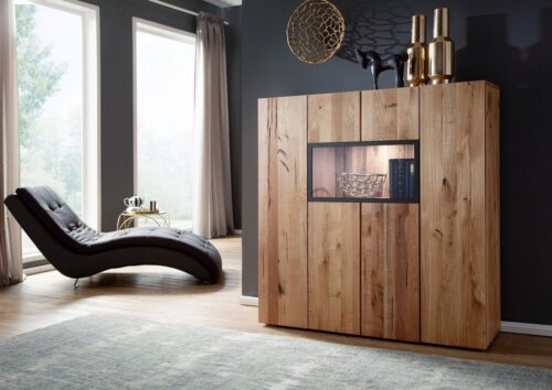 Massivmoebel24 Highboard »FRANKFURT« (132x43x138 modernes Highboard Massivholz Eiche rustikal Vitrine aus Holz Wildeiche / Zerreiche massiv - montiert)