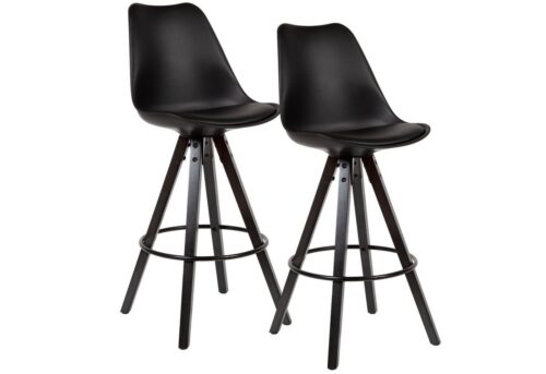 Wohnling Barhocker »WL6.126«, 2er Set Barhocker Schwarz Kunstleder / Massivholz Design Barstuhl Skandinavisch 2 Stück mit schwarzen Beinen Tresenhocker mit Lehne Sitzhöhe 77 cm