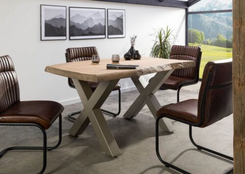 Massivmoebel24 Baumkantentisch »FREEFORM« (160x90x77 Mango, Baumkantentisch Esstisch aus Holz massiv Massivholz Küchentisch), Echte Baumkante, Natürliche Risse und Unebenheiten