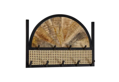 Wohnling Wandgarderobe »WL6.590«, Mango Massivholz / Rattan 53x40x7,5 cm Design Flurgarderobe Hakenleiste Wiener Geflecht Wandpaneel Metall Garderobe Wand Garderobenleiste Flur