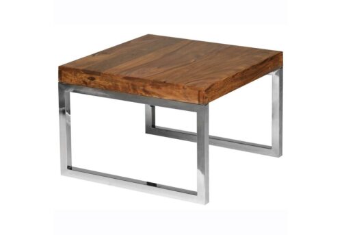 Wohnling Beistelltisch »WL1.309«, GUNA Massiv-Holz Sheesham Wohnzimmer-Tisch Metallgestell Landhaus-Stil Couchtisch dunkelbraun natur