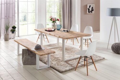 Home affaire Esstisch »Maryland«, aus massiver Akazie und weißem Metallgestell